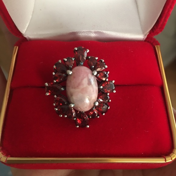 Garnet rhodochrosite sterling silver ring - Picture 9 of 11